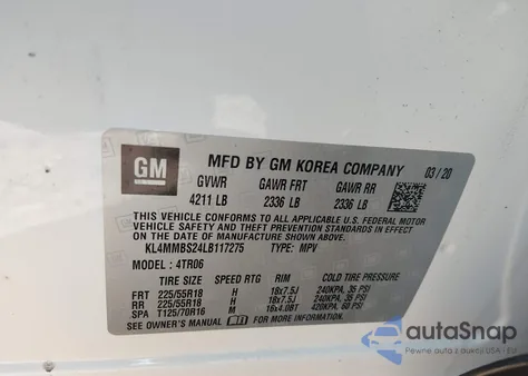 2020 Buick Encore Gx Fwd Preferred z USA, uszkodzony, nr VIN KL4MMBS24LB117275